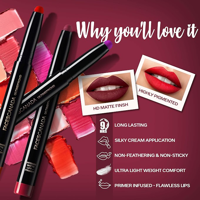 Faces Canada HD Intense Matte Lipstick, Feather light comfort, 10 hrs stay, Primer infused, Flawless HD finish, Wine Shot , 1.4 gm