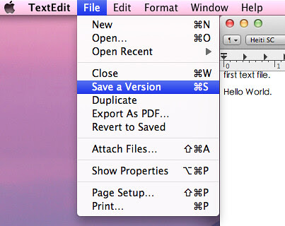 Lion Versions Save a version Menu