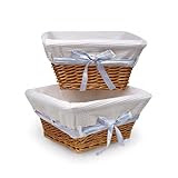 Badger Basket Honey Wicker Nursery Basket with White Waffle Liner and 4 Ribbons Set of Two