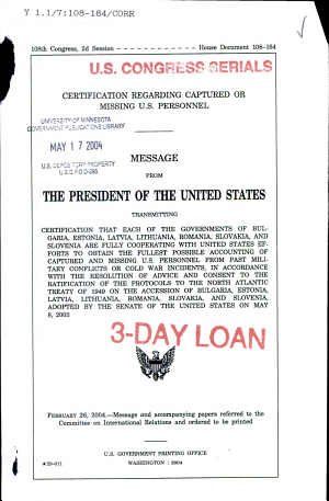 Certification regarding captured or missing U.S. personnel