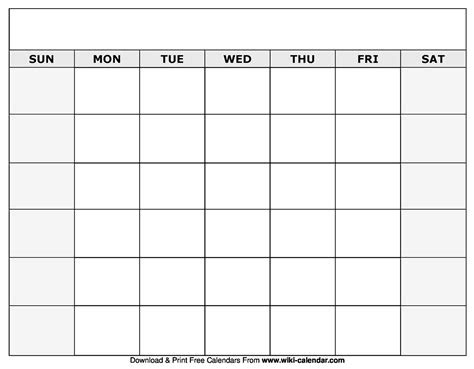  monthly calendar blank printable