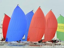 J/70s sailing SPI Ouest France off La Trinite sur Mer, France