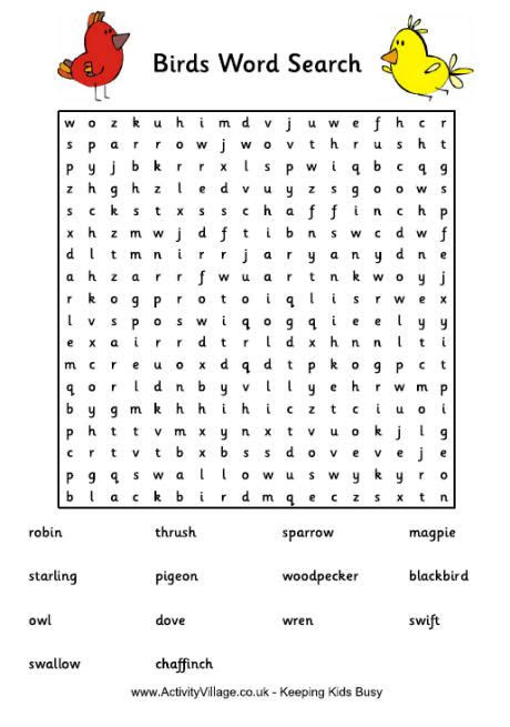 birds   uk word search