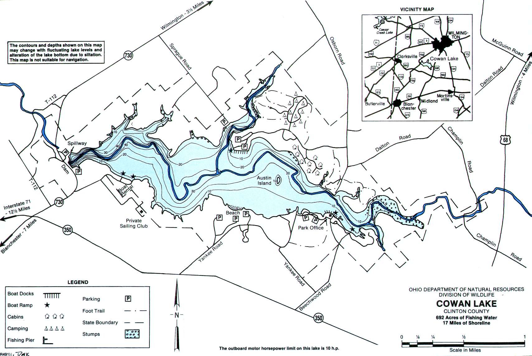 Cowan Lake Fishing Map Cowan Lake Fishing Map | Southwest Ohio | Go Fish Ohio