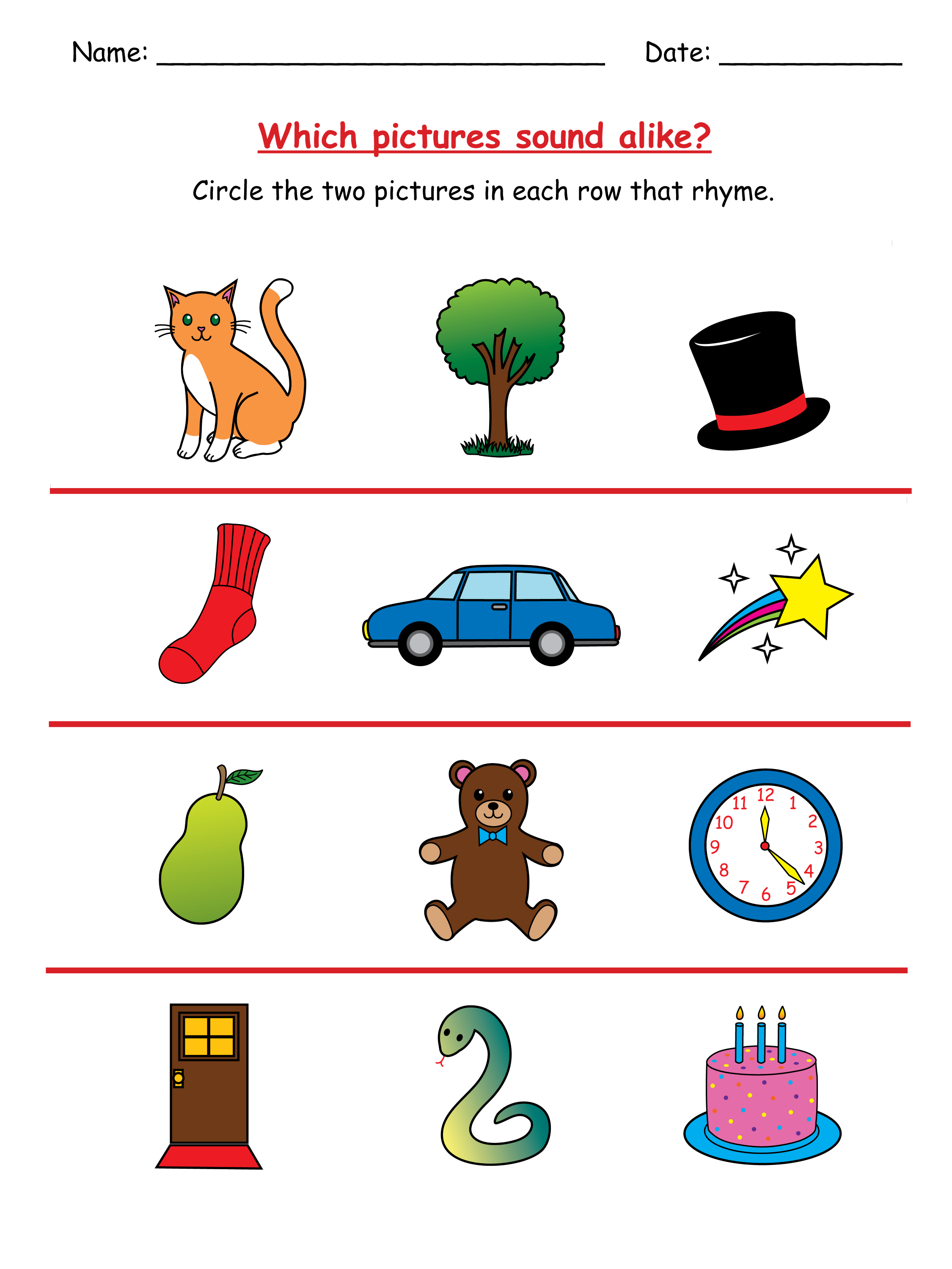 Primary School Rhyming Worksheet - Free Clip Art