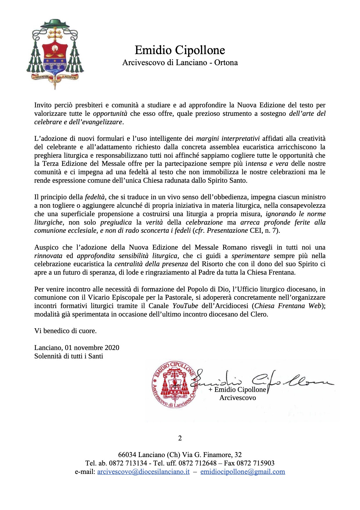 Lettera di presentazione della Terza edizione del Messale ...