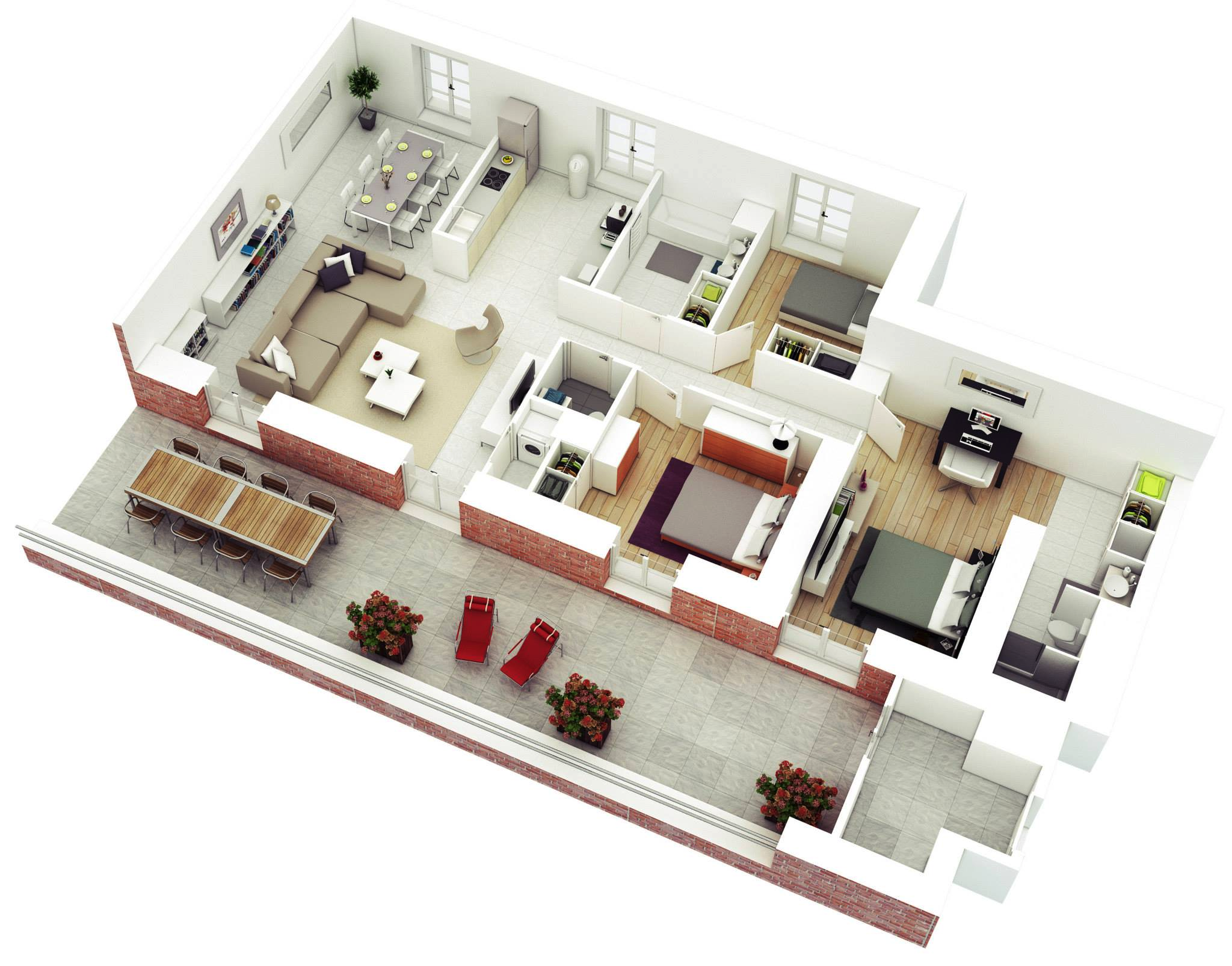 25 More 3  Bedroom  3D Floor  Plans  Architecture Design