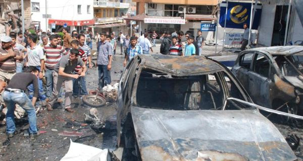 Turkish prime minister Tayyip Erdogan said around 20 people were killed in explosions in the southern town of Reyhanli near the border with Syria today and that the death toll may rise, with many seriously wounded. Photograph: Ihlas News Agency/Reuters 