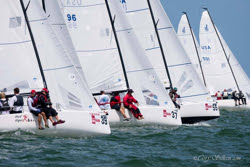 J/70s sailing off start at Bacardi Miami