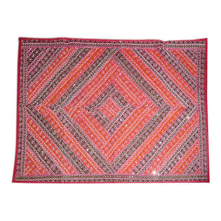 Mogul Interior - Red Blue Moti Beaded Embroidered Tapestry Vintage Sari Wall Hanging - Each tapestry is made from exotic bridal saris and is really a piece of art.