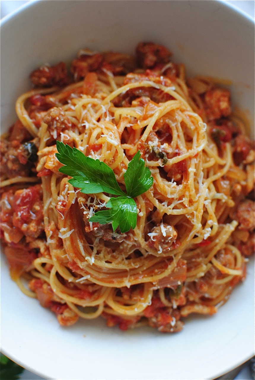 Angel Hair with a Tomato Meat Sauce | Bev Cooks