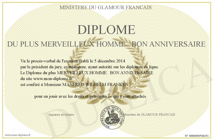 Diplome Du Plus Merveilleux Homme Bon Anniversaire