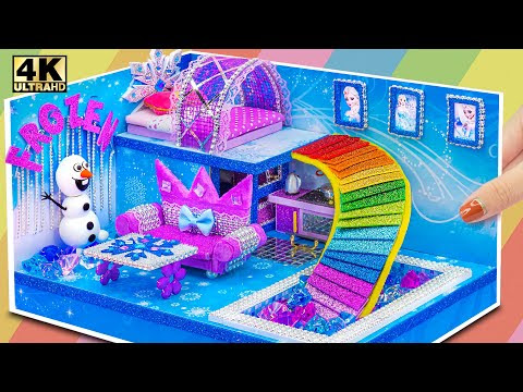 ❤️How To Make Miniature Frozen Bedroom, Kitchen, Living Room with Rainbow Slide and Ice Pool For Pet