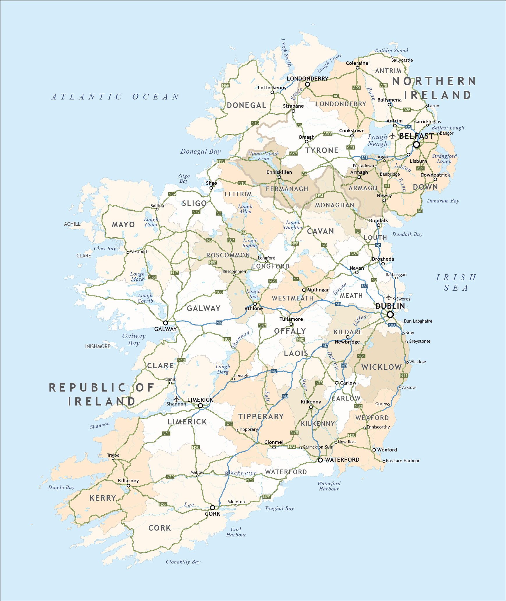 Political map of Ireland - royalty free editable vector ...
