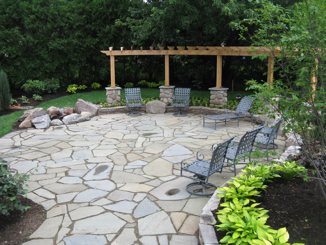 Bluestone Patio with Flagstone and Granite Fire Pit patio