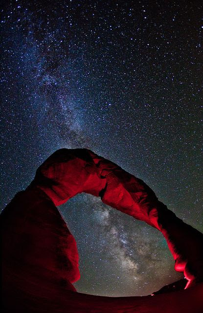 (Moab, Utah) The pride of Arches National Park; Delicate Arch, stretches towards the Milky Way.