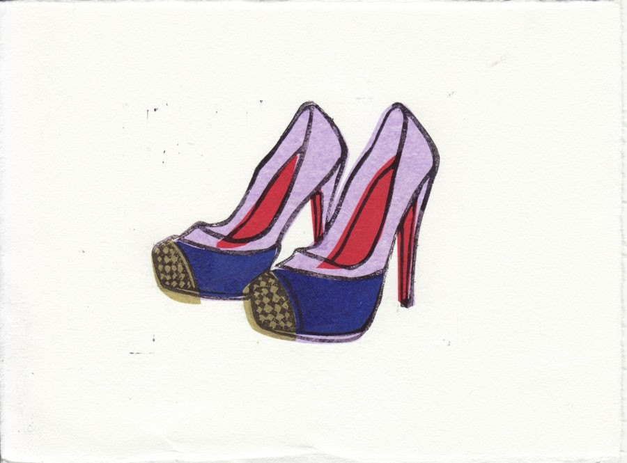 Christian Louboutin Maggie shoes linocut block print