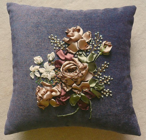 Silk Ribbon Embroidery Cushion.