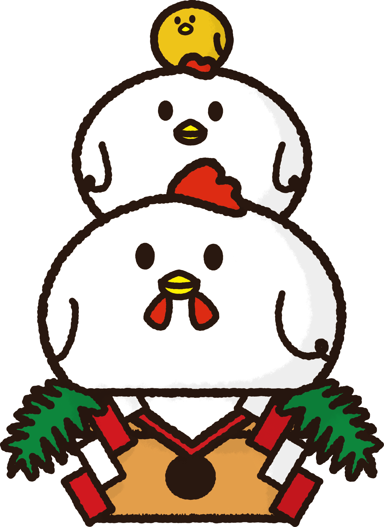 酉年用鏡餅イラスト 鶏とヒヨコで 可愛い無料イラスト素材集