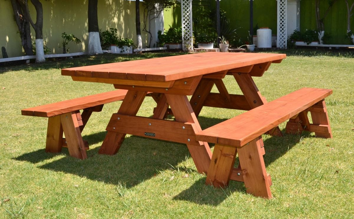 wood picnic table and benches » plansdownload