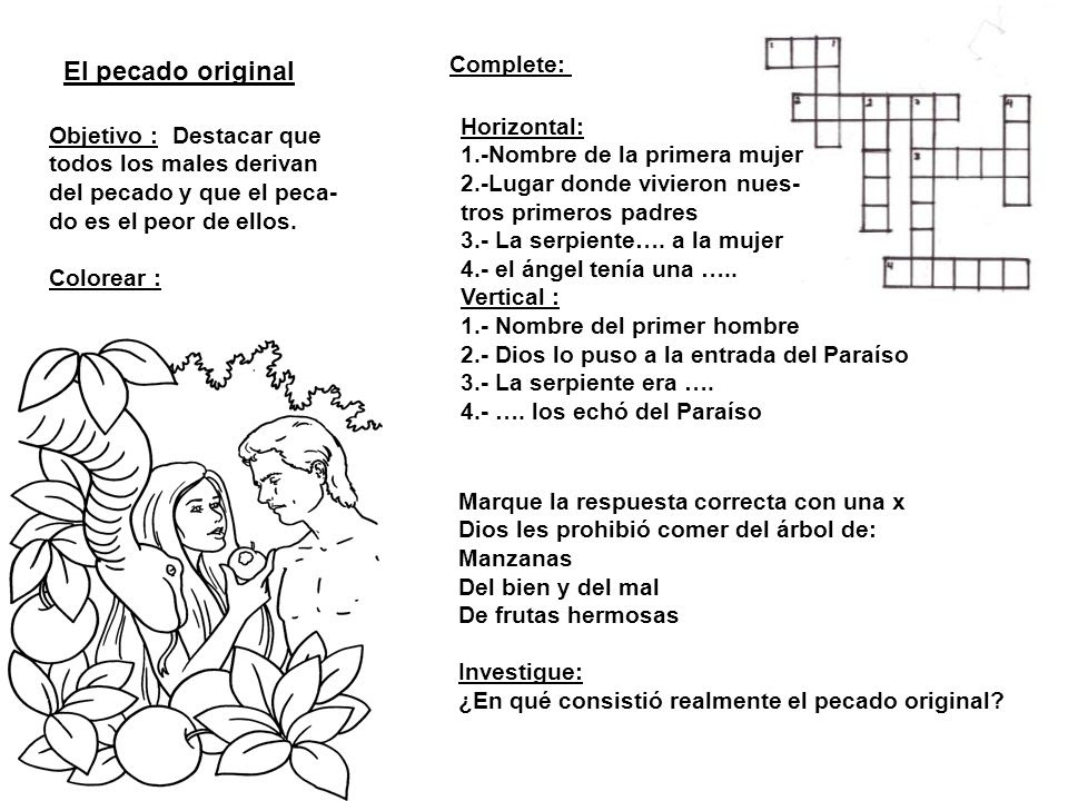 Resultado de imagen de Actividades para niños el pecado original