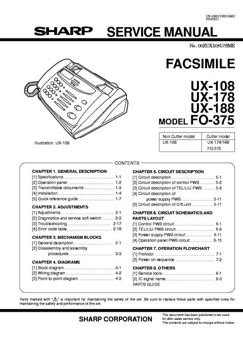 PDF Sharp Ux 108 178 188 Fo 375 Fax Service Manual