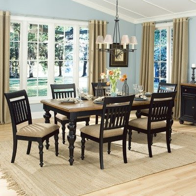Highland Hills Rectangular Leg 7 Piece Dining Table Set in Distressed Oak/Black