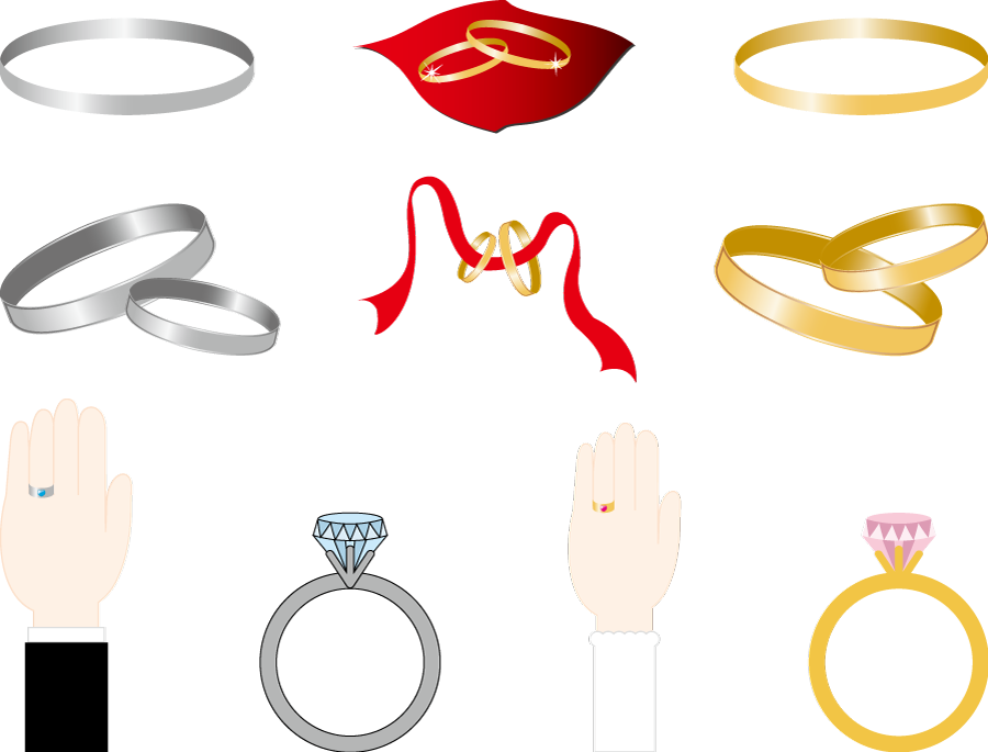 フリーイラスト 10種類の結婚指輪のセットでアハ体験 Gahag 著作権フリー写真 イラスト素材集