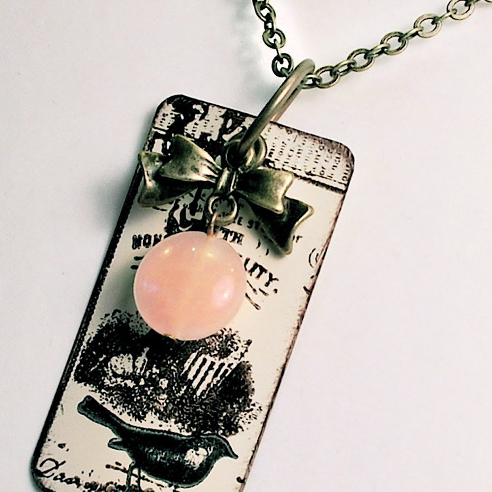 Recycled Jewelry Brass Ribbon Steampunk Charm  Necklace