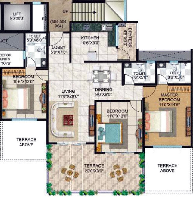 Tuscan Estate Kharadi Pune - B1, B2, B3 Buildings - Flat No 304, 504, 904 - 1017 Carpet + 218 Terrace