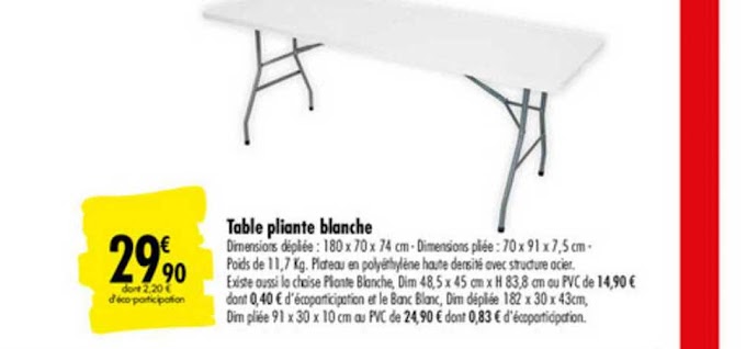 Table Pliante Et Banc Carrefour