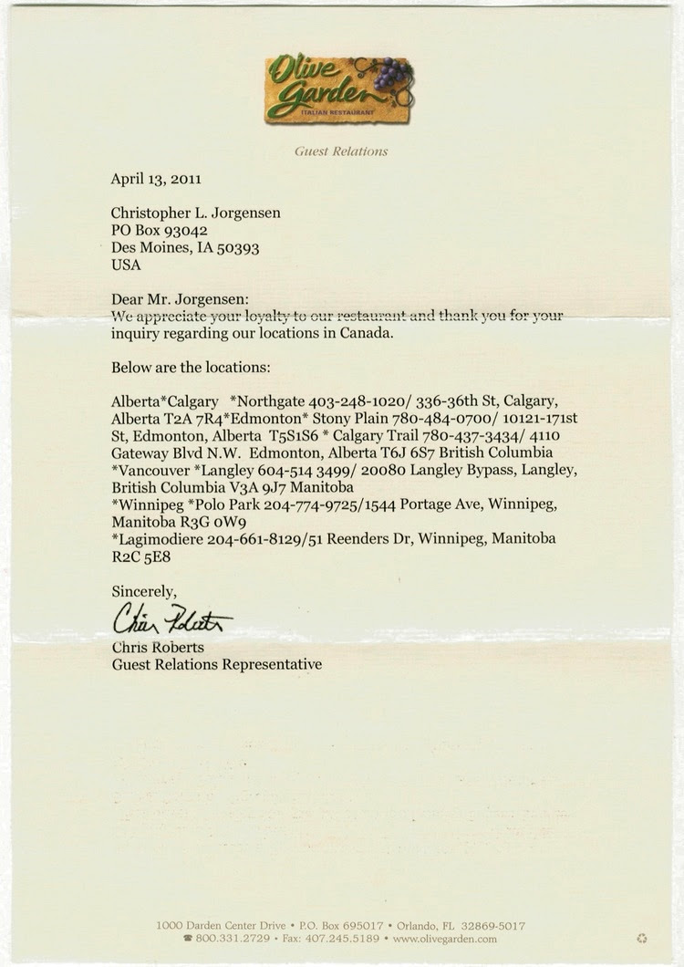 Jackass Letters: Dear Olive Garden