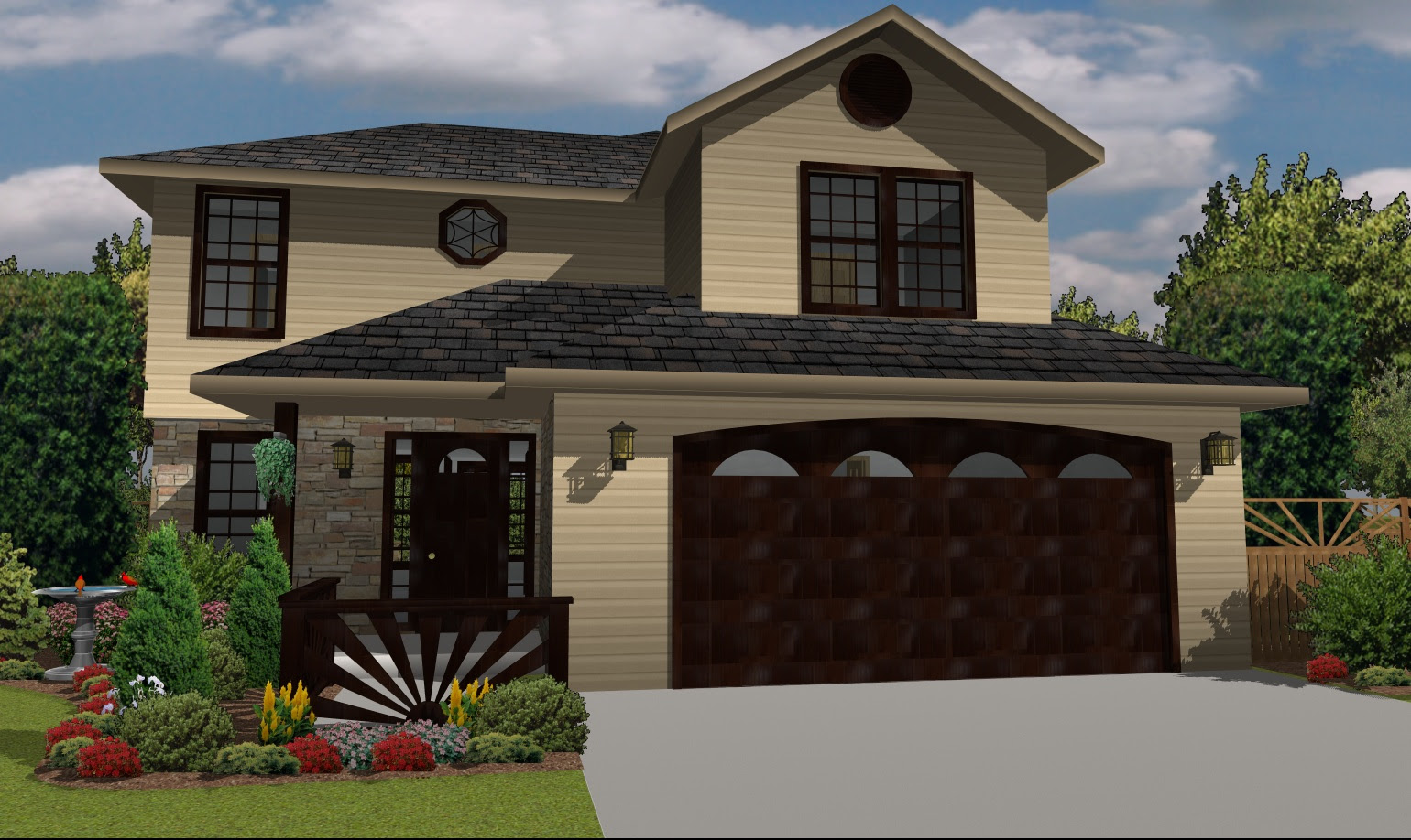01 – An image of a rendered 3D home design from TurboFloorPlan 2015 