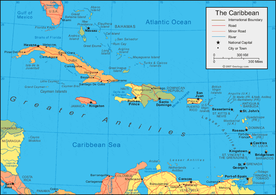 Caribbean Island Sea political map