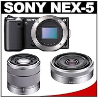 Sony Alpha NEX-5K 14.2MP Digital Camera in Black with Interchangeable 18-55mm & 16mm F2.8 Lens