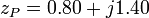  z_P = 0.80 + j1.40\,