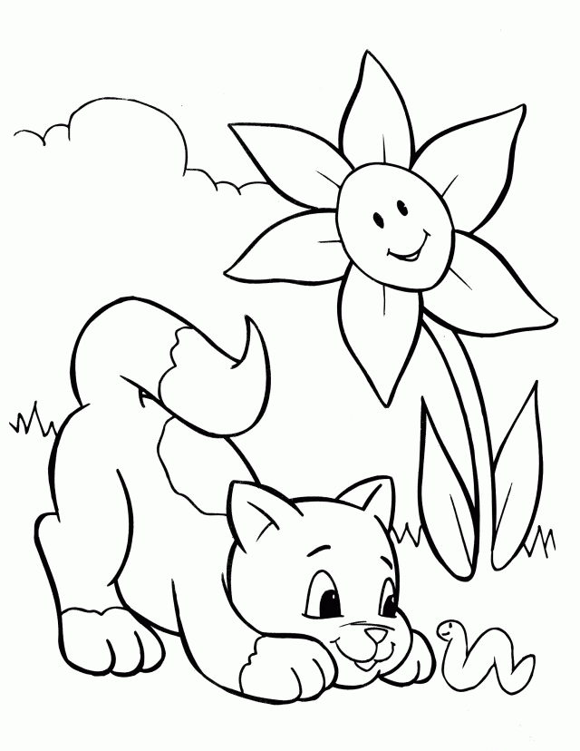 cat and flower coloring pages - Clip Art Library