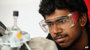 Engineering student wearing safety glasses