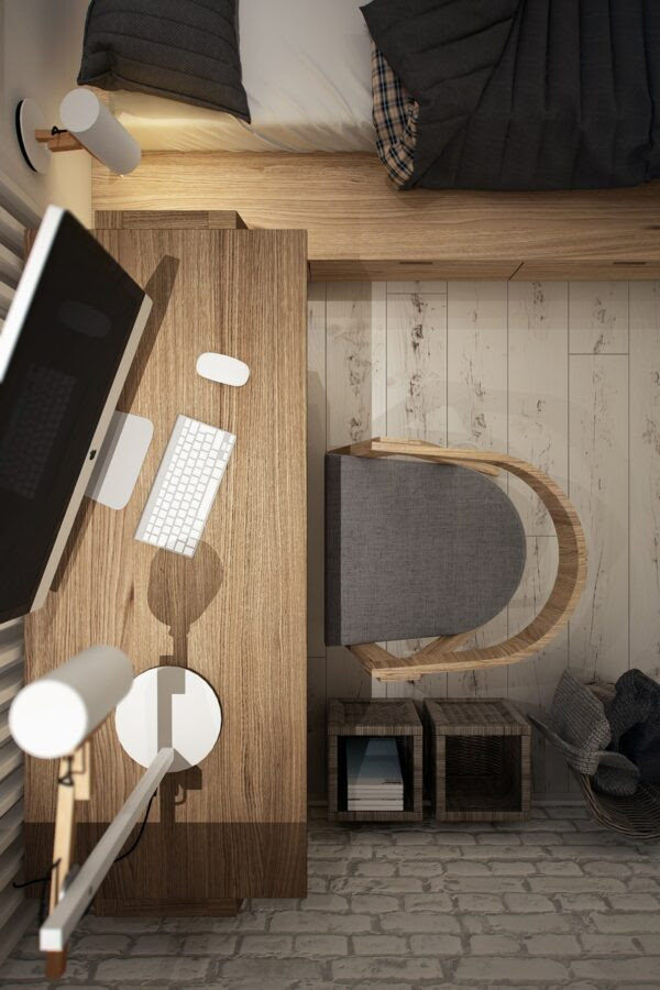 And a stylish desk chair is the right height to tuck under the desk when not in use.