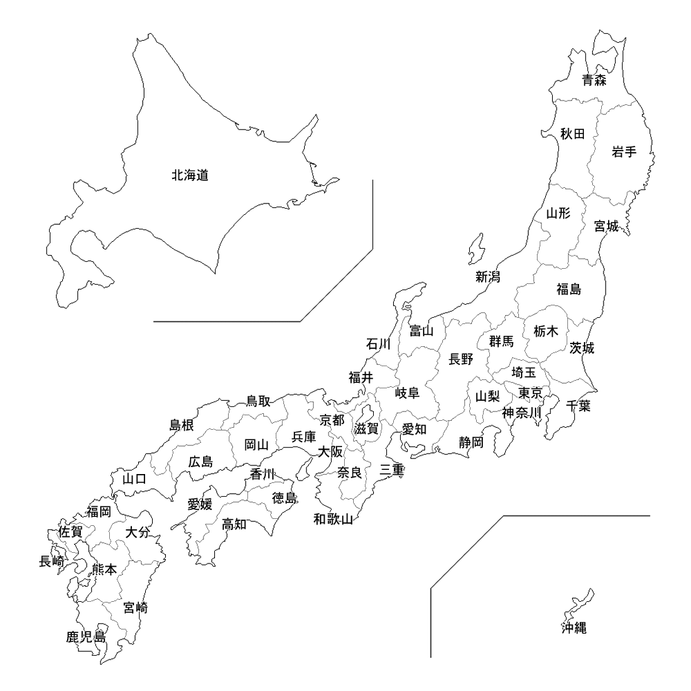 Craftmap 縮小日本地図 白地図 都道府県名入
