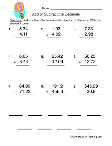  addsubtract decimals worksheet have fun teaching subtracting