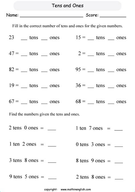  tens and ones math worksheets for 1st grade adding tens common core