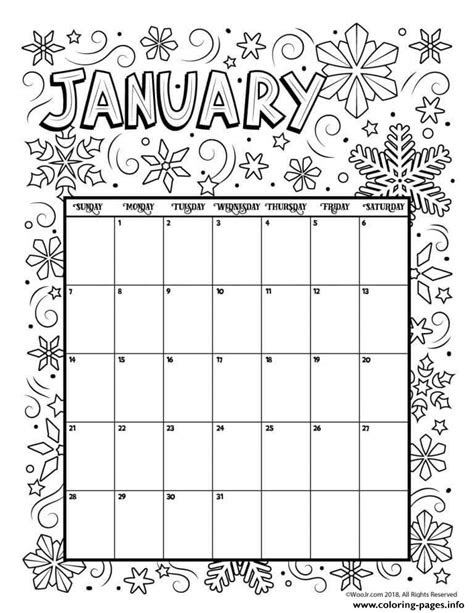Keep your kids busy doing something fun and creative by printing out free coloring pages. january coloring calendar 2019 coloring page printable