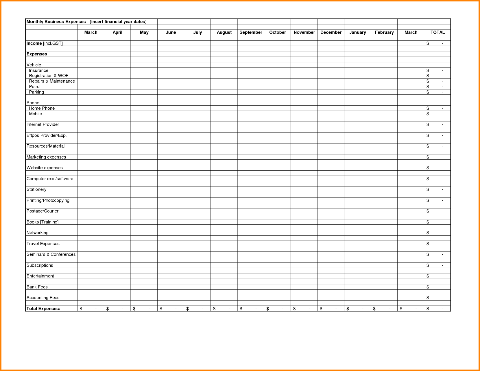Excel Spreadsheet Template For Expenses Expense Spreadsheet Spreadsheet Templates for Busines ...