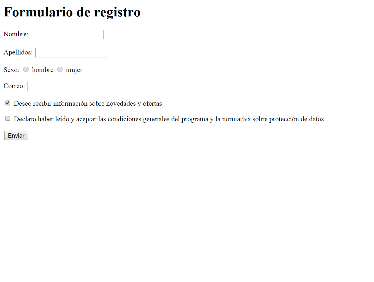 Ejercicios - Formularios 1 - HTML & CSS: Curso práctico ...