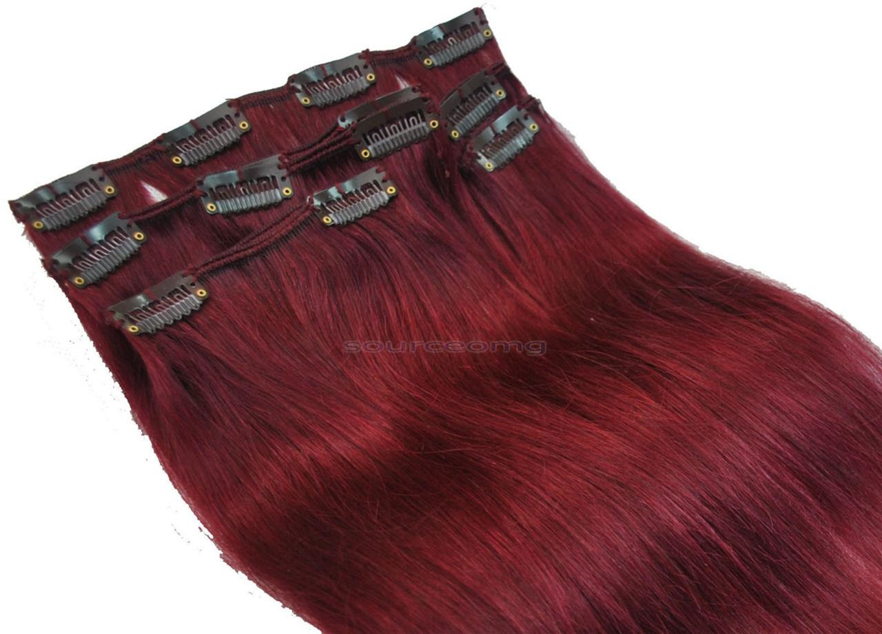 Red Wine Remy Hair Extensions Triple Weft Hair Extensions