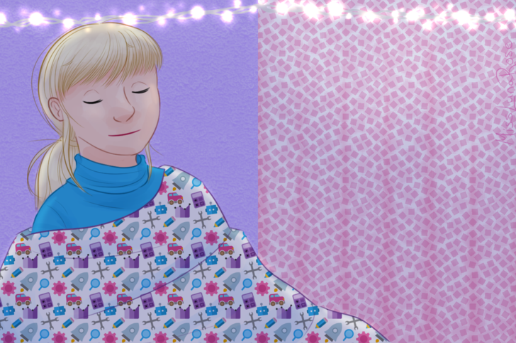 Peaceful Girl Relaxes in Curtained Corner.png