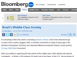 Texto da Bloomberg cita envolvimento da classe média nos protestos (Foto: Reprodução)