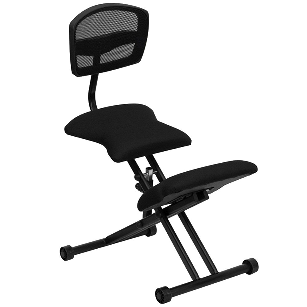 Black Ergonomic Kneeling Office Chair with Black Steel Frame and Flat