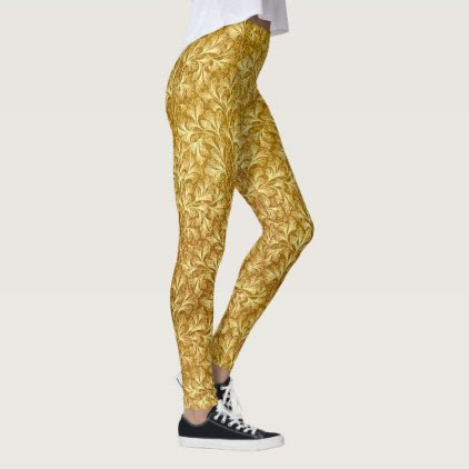 Vintage Floral Leaf Yellow Leggings